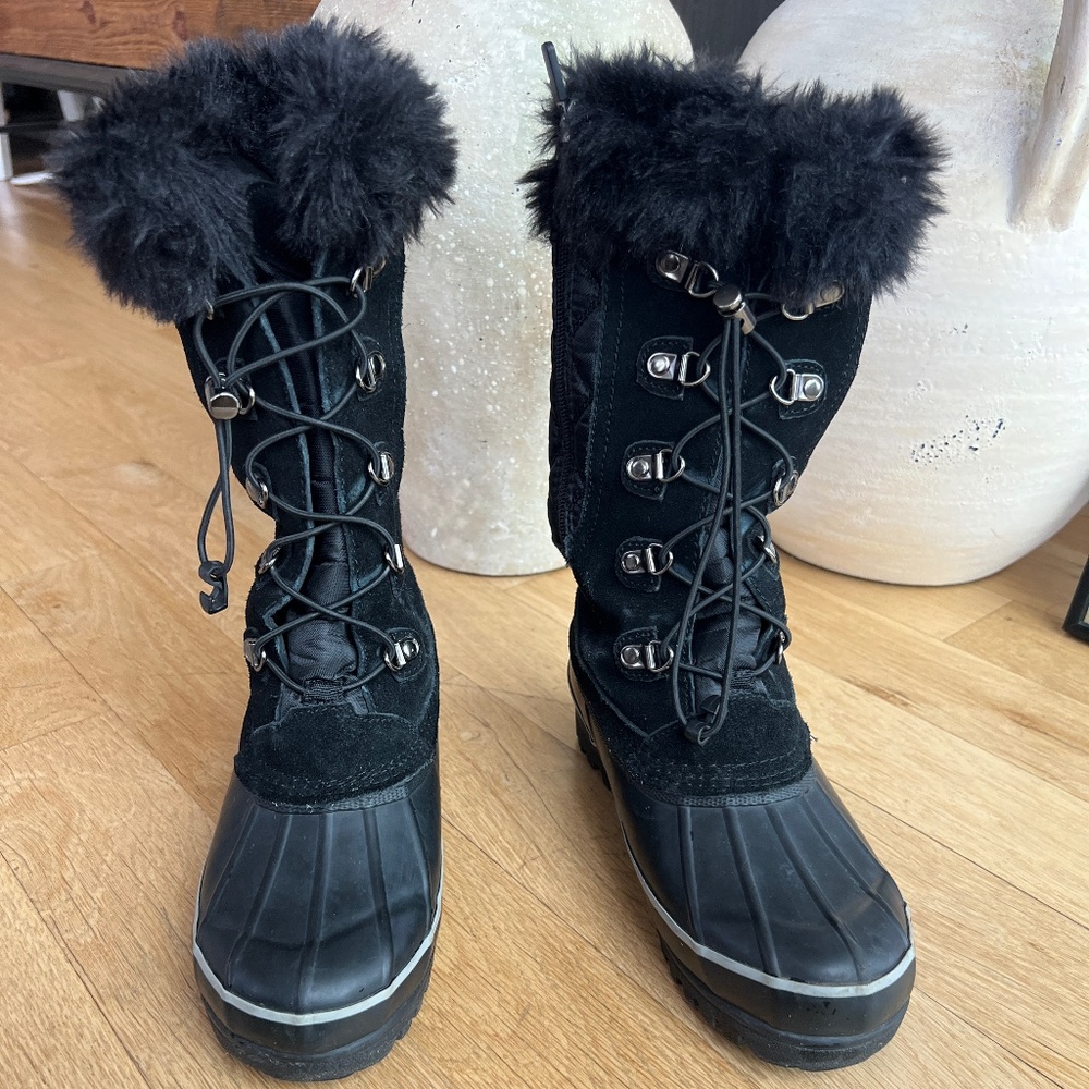 Women's Lands' End Black Squall Mid Calf Winter Boots Size 6